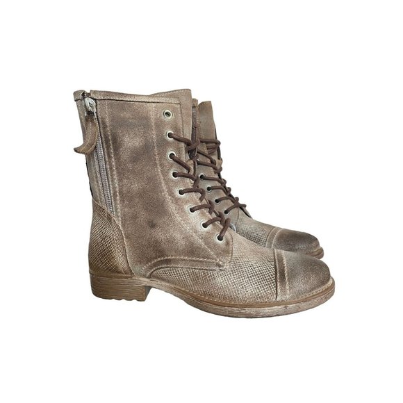 Roan by Bed Stu Womens Size 7 Leather Affair Distressed Combat Boots Zip Lace - Picture 3 of 7